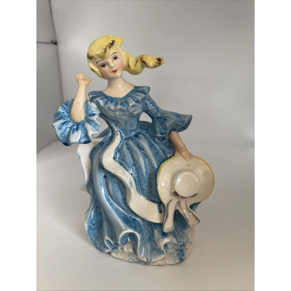 Other - Vtg Ceramic Blonde Southern Bell in White Dress Holding her Hat Figurine #6495‎